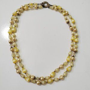 4/$20 Vintage Multi Strand Necklace Yellow Acrylic Bead 22" Costume Jewelry